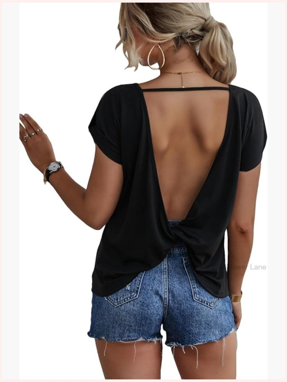 Open Back Short Sleeve Twist Tee Summer Sexy T Shirt